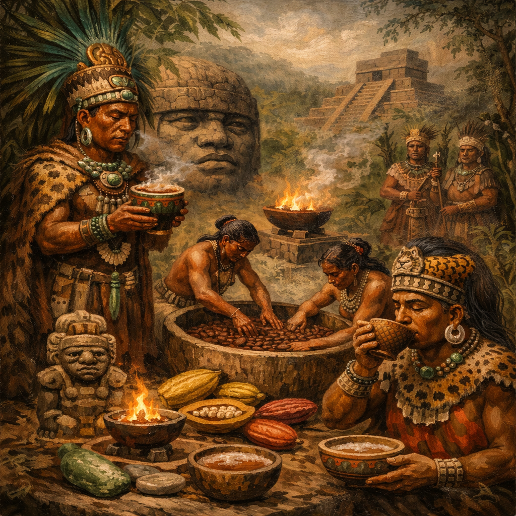 Ritual olmeca con cacao y proceso de fermentación ceremonial